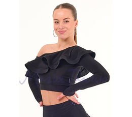 Блуза червона і чорна 6039, топ з широким воланом, Колір: Чорний (Black), Розмір одягу: р. 42 (XS)