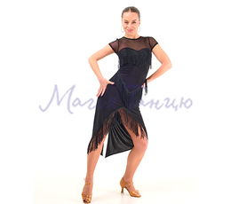 Сукня червона і чорна 14011 з бахромою і сіткою, Колір: Чорний (Black), Розмір одягу: р. 42 (XS)