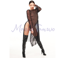 Сукня із сітки довга, з високими розрізами збоку, Хілс, пол денс, Колір: Чорний (Black), Розмір одягу: р. M-L