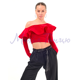 Блуза червона і чорна 6039, топ з широким воланом, Колір: Червоний, Розмір одягу: р. 42 (XS)